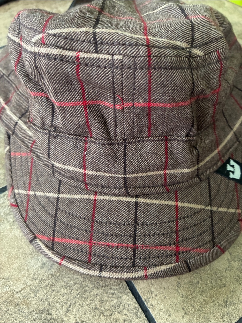 Goorin Bros Brown Plaid Cadet Cap Military Style  Red & Cream Windowpane